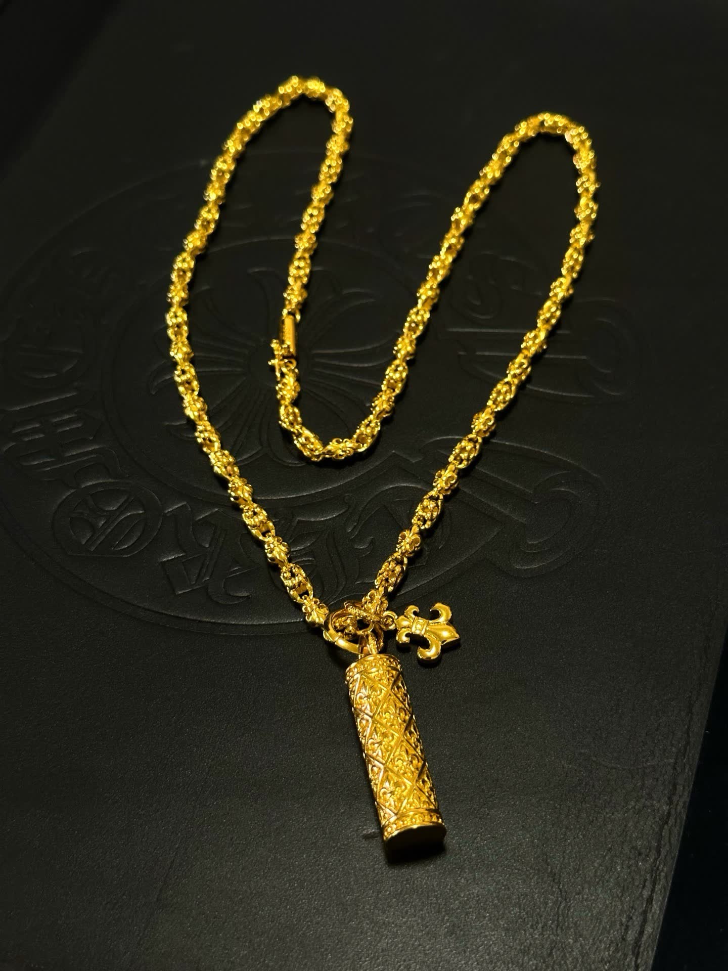 Chrome Hearts Gold-Plated Filigree Necklace with Pendant and Charm